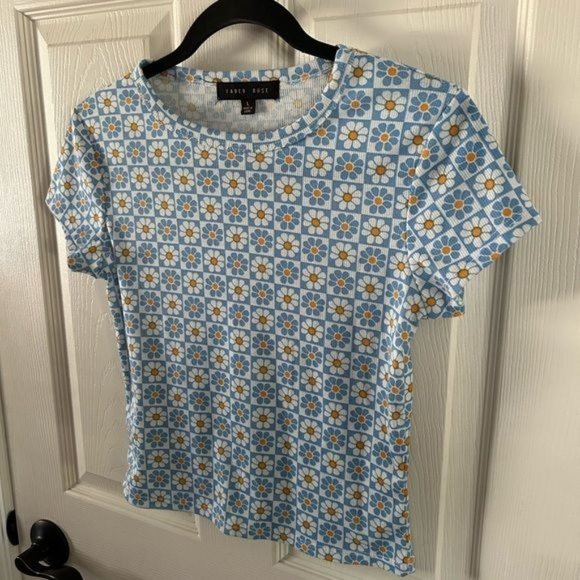 Faded Rose Retro Daisy Crop Top, Sz Large - Picture 11 of 12